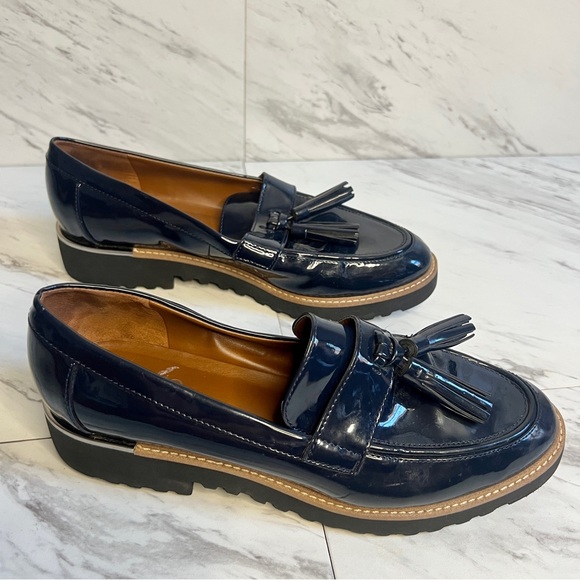 LIKE NEW Franco Sarto Carolynn Navy Patent Leather Tassel Loafer SZ 8.5 - Picture 7 of 11